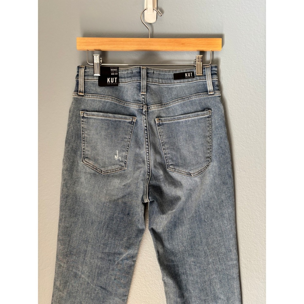 KUT from the Kloth Rachael Fab Am Mom Jean High Rise  Button Fly Raw Hem Size 6 - Picture 5 of 14